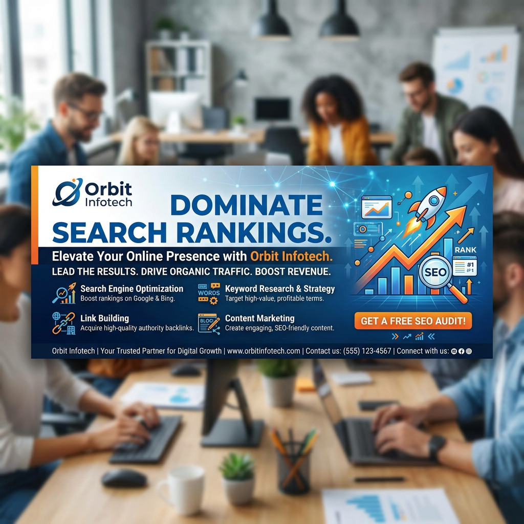 Orbit Infotech advertisement promoting SEO services and online growth strategies